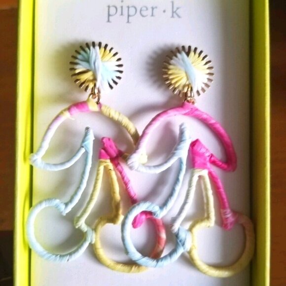 Piper K Dangle Pastel Cherry Pastel Pink Yellow Blue Dangle Earrings - Picture 1 of 4